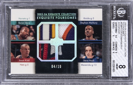 2003-04 UD "Exquisite Collection" Foursomes #DMKN Baron Davis/Stephon Marbury/Jason Kidd/Steve Nash Game Used Patch Card (#04/10) – BGS NM-MT 8